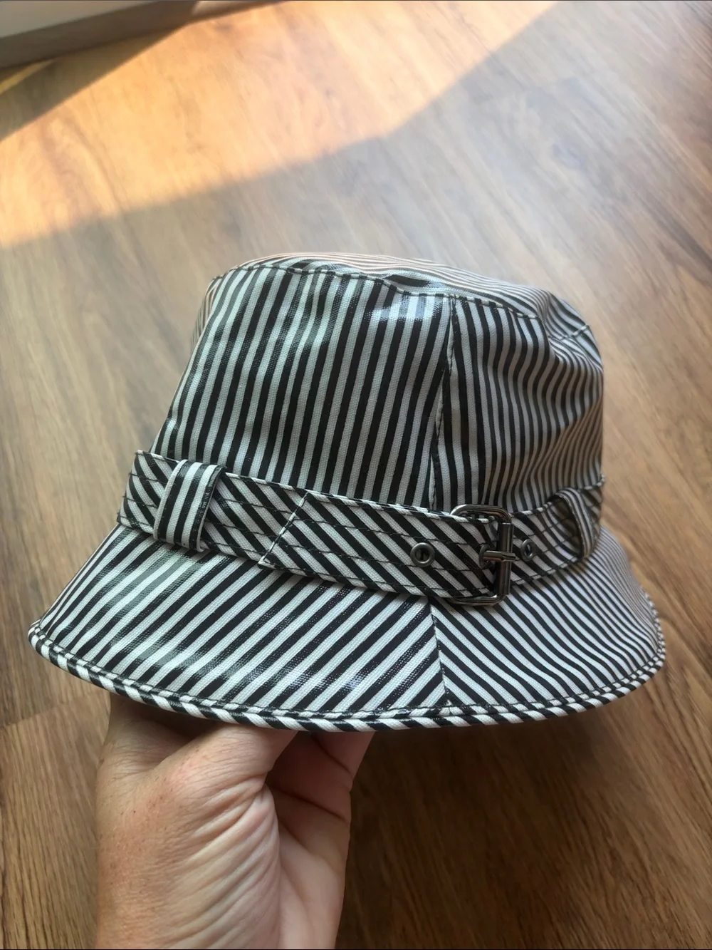 San Diego Hat Company Black and White Striped Kids Bucket Hat with Buckle